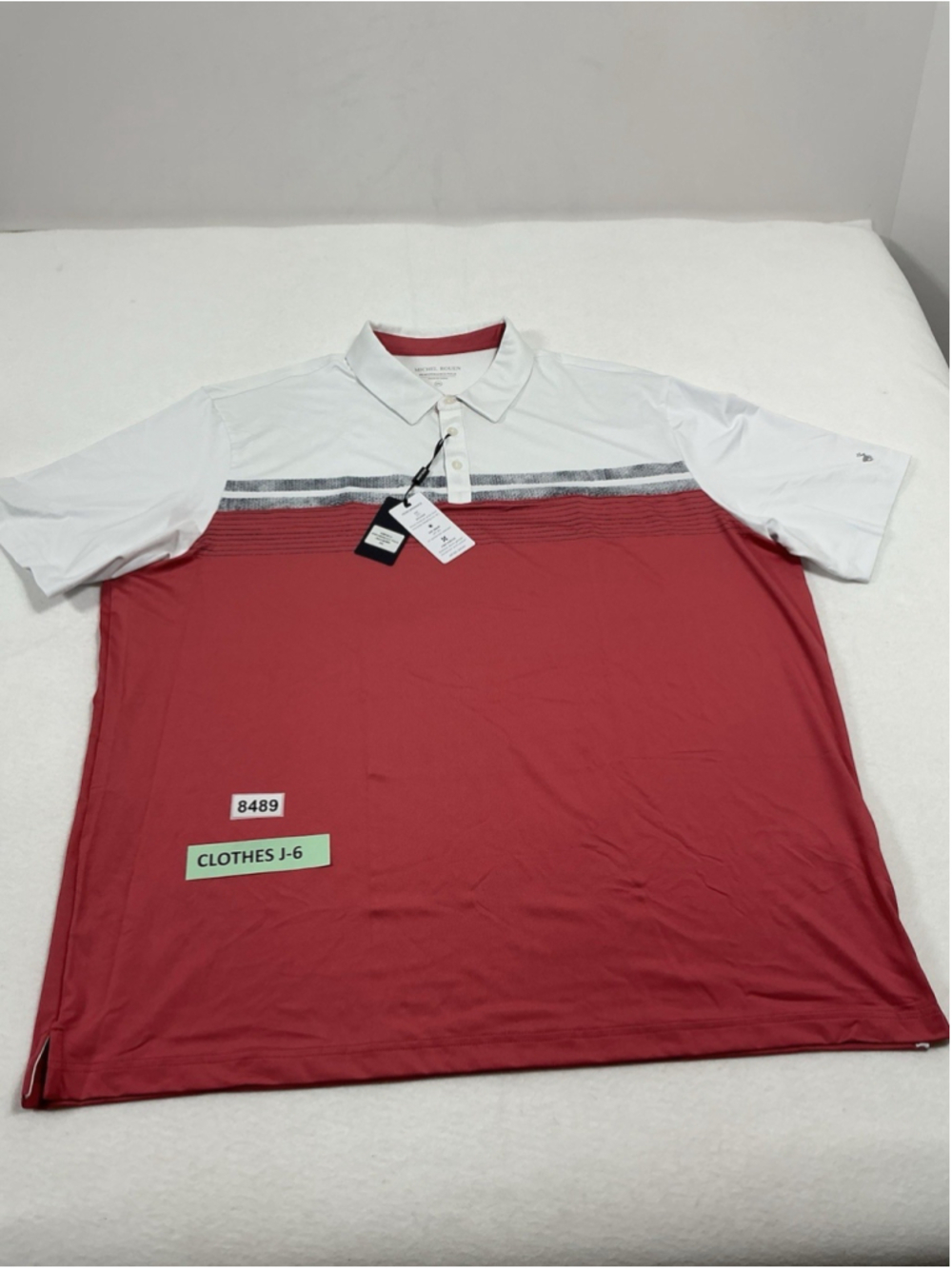Mens NWT Michel Rouen Performance Pullover Polo Shirt 3XL White Cranberry